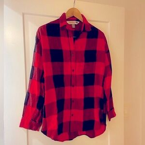 ON ❤️ Plaid Boyfriend Flannel Shirt Buffalo Red/Black Tall Small